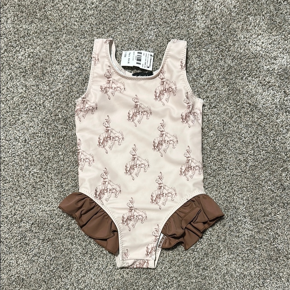 Baby girl wild bronc Cowboy Print One Piece Swimsuit